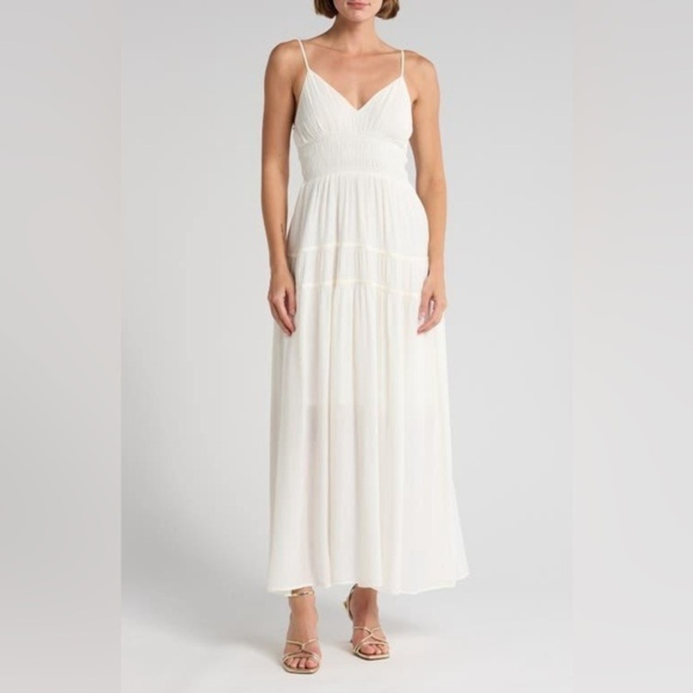 Smocked Sleeveless White Maxi Dress